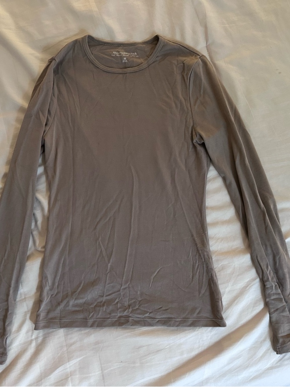 Abercrombie & Fitch Ribbed Crew Neck Top in Taupe Brown